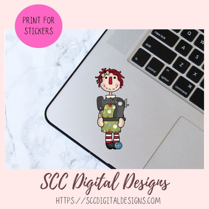 Annie Clipart, Vintage Sewing Machine PNG, Pin Cushion, Seam Ripper Digital Download Primitive Doll Clip Art for T-Shirts for Women and Kids