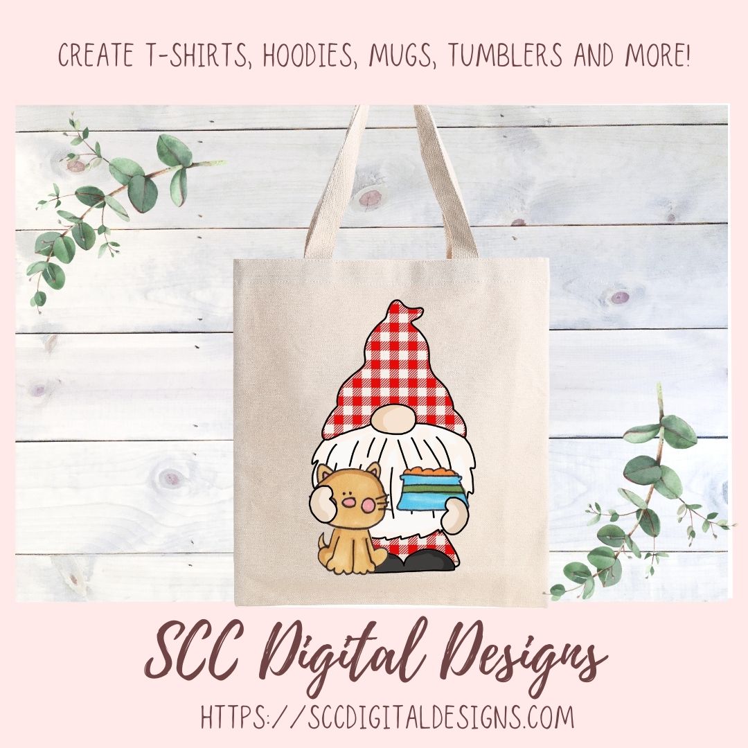 Cat Lover Gnome Clipart 6 designs in 300 dpi png format