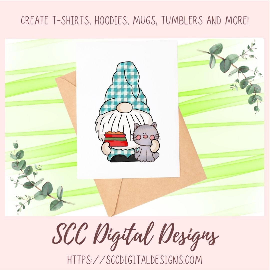 Cat Lover Gnome Clipart 6 designs in 300 dpi png format