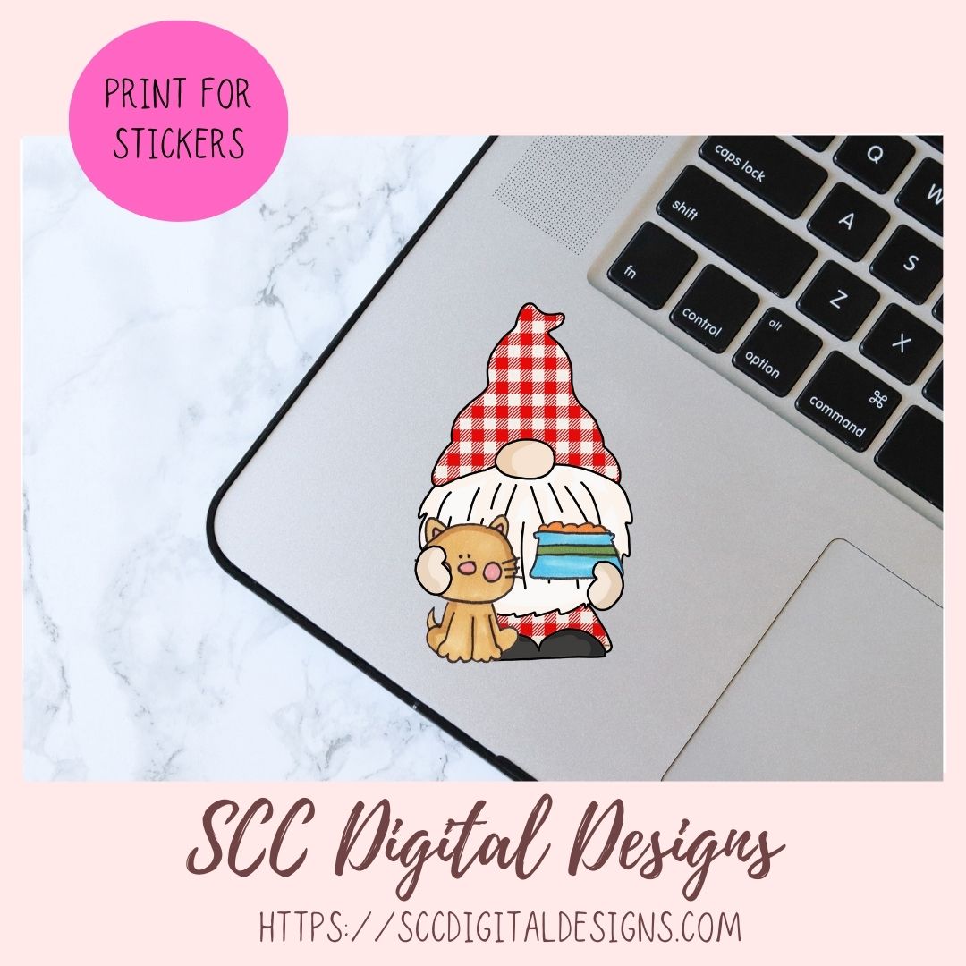 Cat Lover Gnome Clipart 6 designs in 300 dpi png format