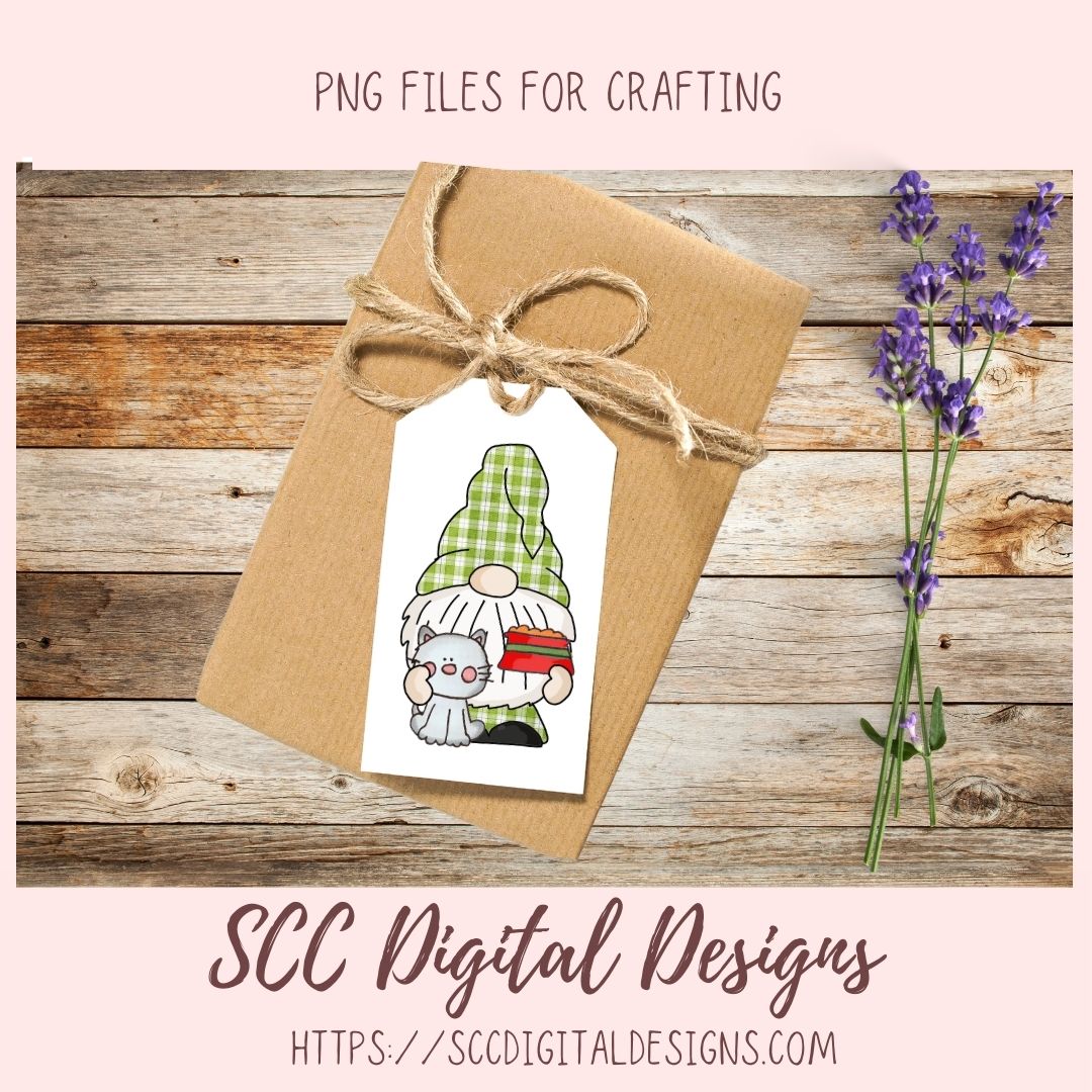 Cat Lover Gnome Clipart 6 designs in 300 dpi png format