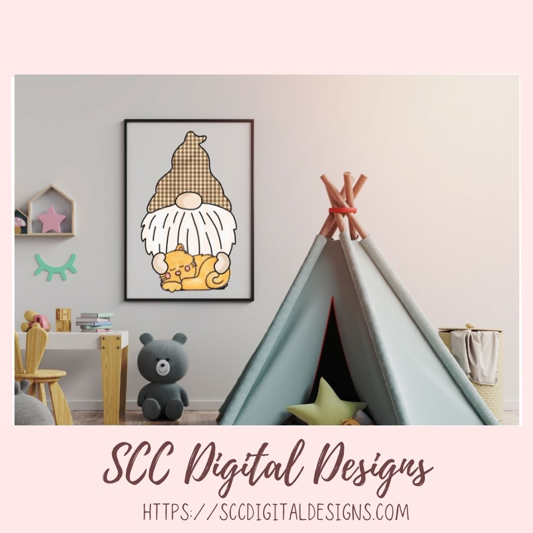 Cat Lover Gnome Clipart 6 designs in 300 dpi png format