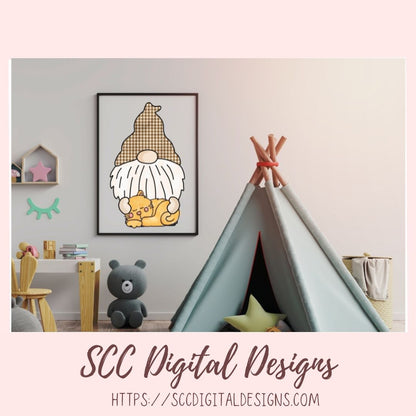 Cat Lover Gnome Clipart 6 designs in 300 dpi png format