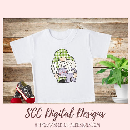 Cat Lover Gnome Clipart 6 designs in 300 dpi png format