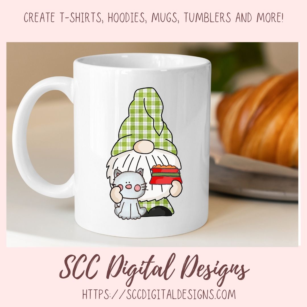 Cat Lover Gnome Clipart 6 designs in 300 dpi png format