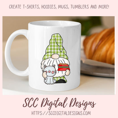 Cat Lover Gnome Clipart 6 designs in 300 dpi png format