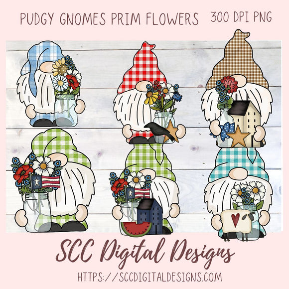 Pudgy Gnomes Love Prim Flowers Clipart 6 - 300 dpi png images
