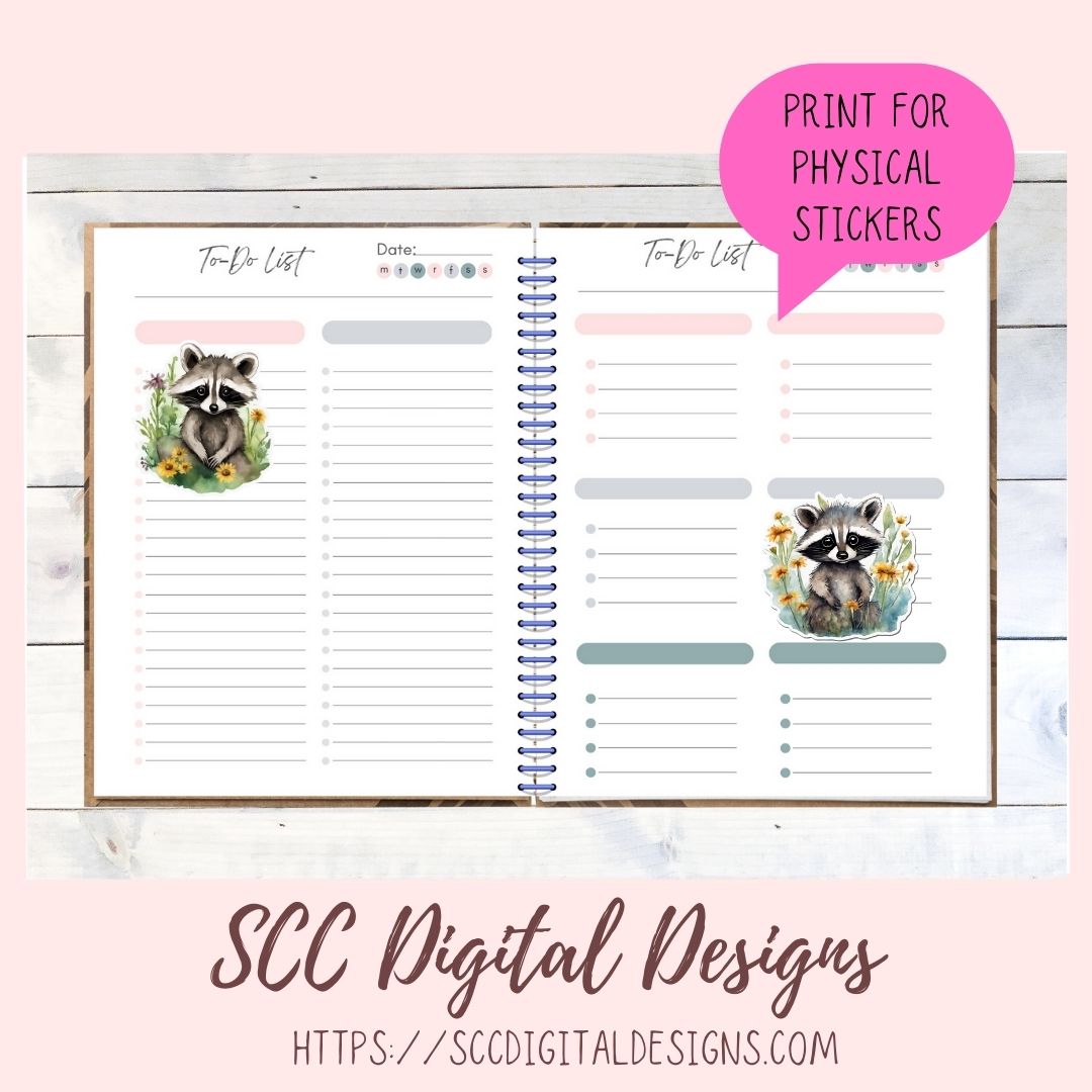Whimsical Racoon PNG 8 designs in 300 dpi png format
