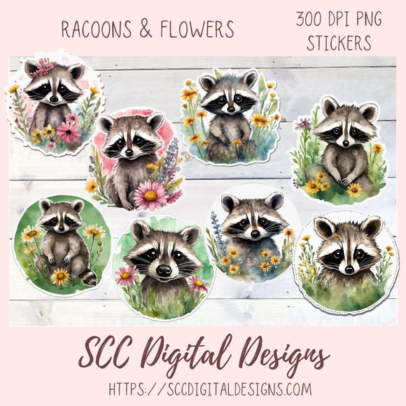 Whimsical Racoon PNG 8 designs in 300 dpi png format