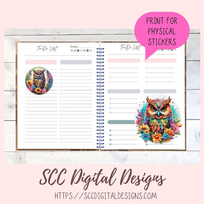 Cute Owl Clipart, Pre-Cropped PNG Images for Digital Planning, Rainbow Owls Art for Crafts and Decor, Printable Planners, Bullet Journals