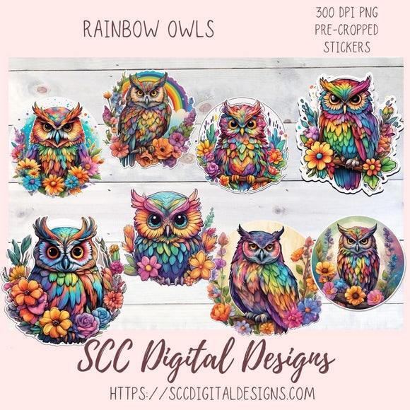 Cute Owl Clipart, Pre-Cropped PNG Images for Digital Planning, Rainbow Owls Art for Crafts and Decor, Printable Planners, Bullet Journals