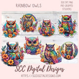 Cute Owl Clipart, Pre-Cropped PNG Images for Digital Planning, Rainbow Owls Art for Crafts and Decor, Printable Planners, Bullet Journals