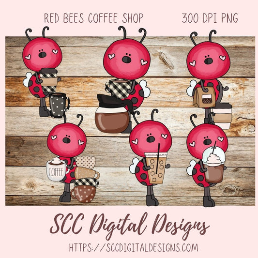 red bees Coffee Shop Clipart 6 - 300 dpi png format