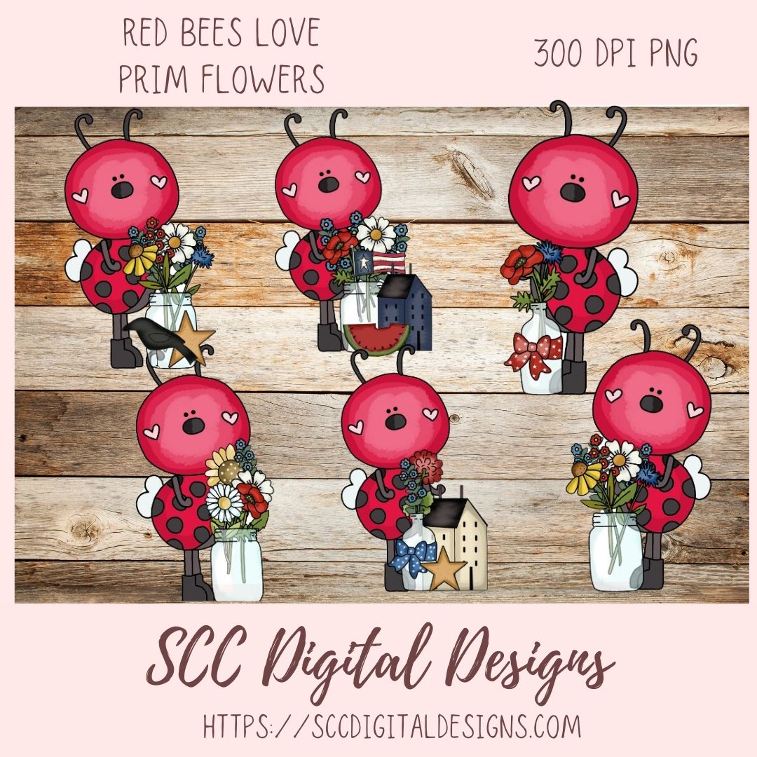 Cute Bee PNG for Sublimation for Stickers, Primitive Flower Clipart for Scrapbook Elements, Whimsical Wildlife Clip Art for Kid's Wall Decor