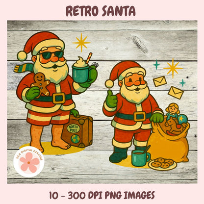 Retro Santa Clipart Bundle,  Mid-Century Christmas Clip Art, Vintage Christmas PNG, Kitschy Christmas Santa, Retro Holiday Graphics