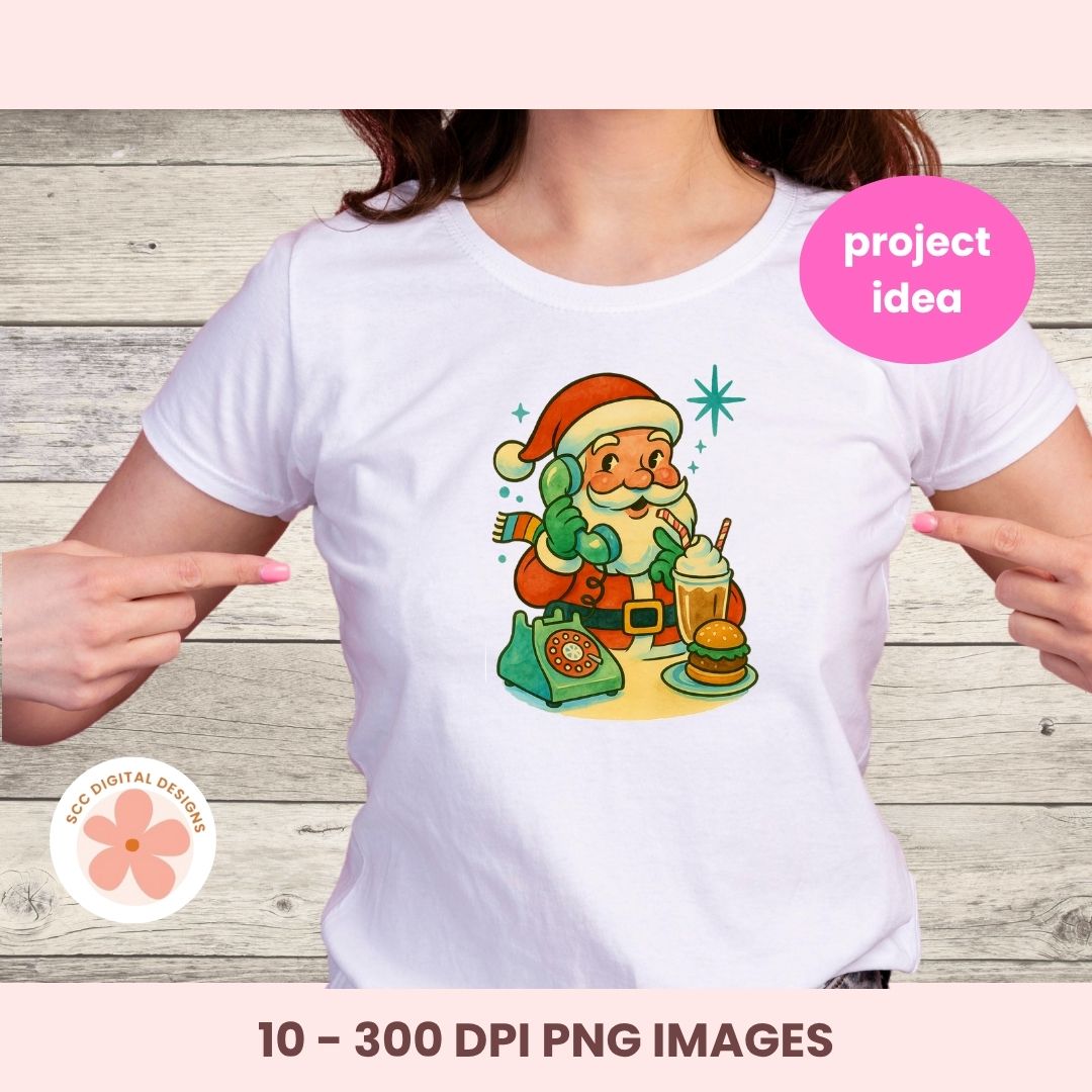 Retro Santa Clipart Bundle,  Mid-Century Christmas Clip Art, Vintage Christmas PNG, Kitschy Christmas Santa, Retro Holiday Graphics