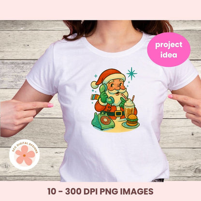 Retro Santa Clipart Bundle,  Mid-Century Christmas Clip Art, Vintage Christmas PNG, Kitschy Christmas Santa, Retro Holiday Graphics