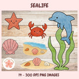 PNG Illustrations of sea creatures 14 total clipart elements