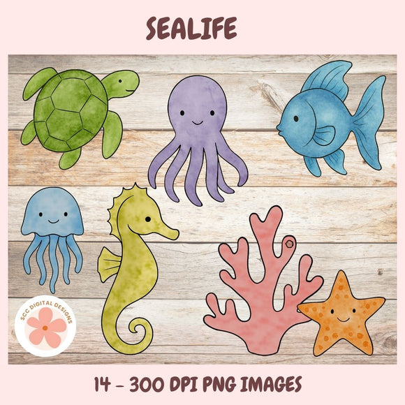 PNG Illustrations of sea creatures 14 total clipart elements