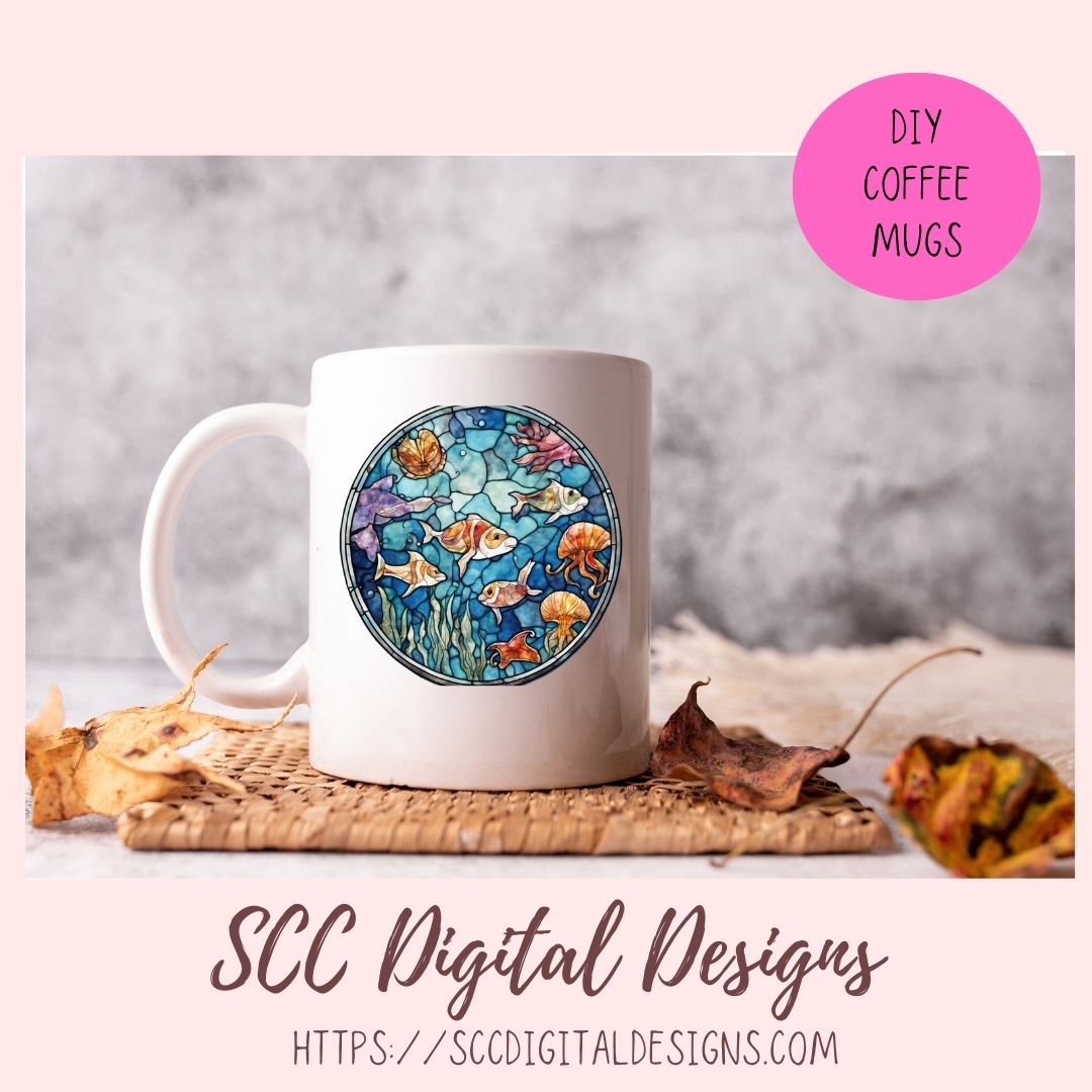 Stained Glass PNG Sticker Pack for Digital and Printable Planners, Journals, Notebooks & Digital Scrapbooking, Sea Life Car Decals, Instant Download Pre-Cropped Goodnotes Compatible PNG Images