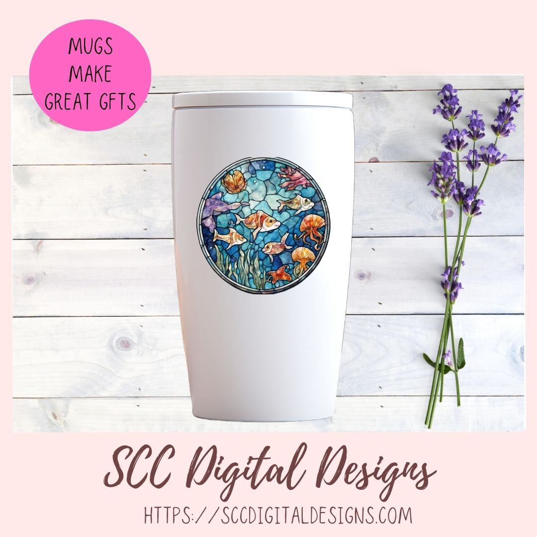 Stained Glass PNG Sticker Pack for Digital and Printable Planners, Journals, Notebooks & Digital Scrapbooking, Sea Life Car Decals, Instant Download Pre-Cropped Goodnotes Compatible PNG Images