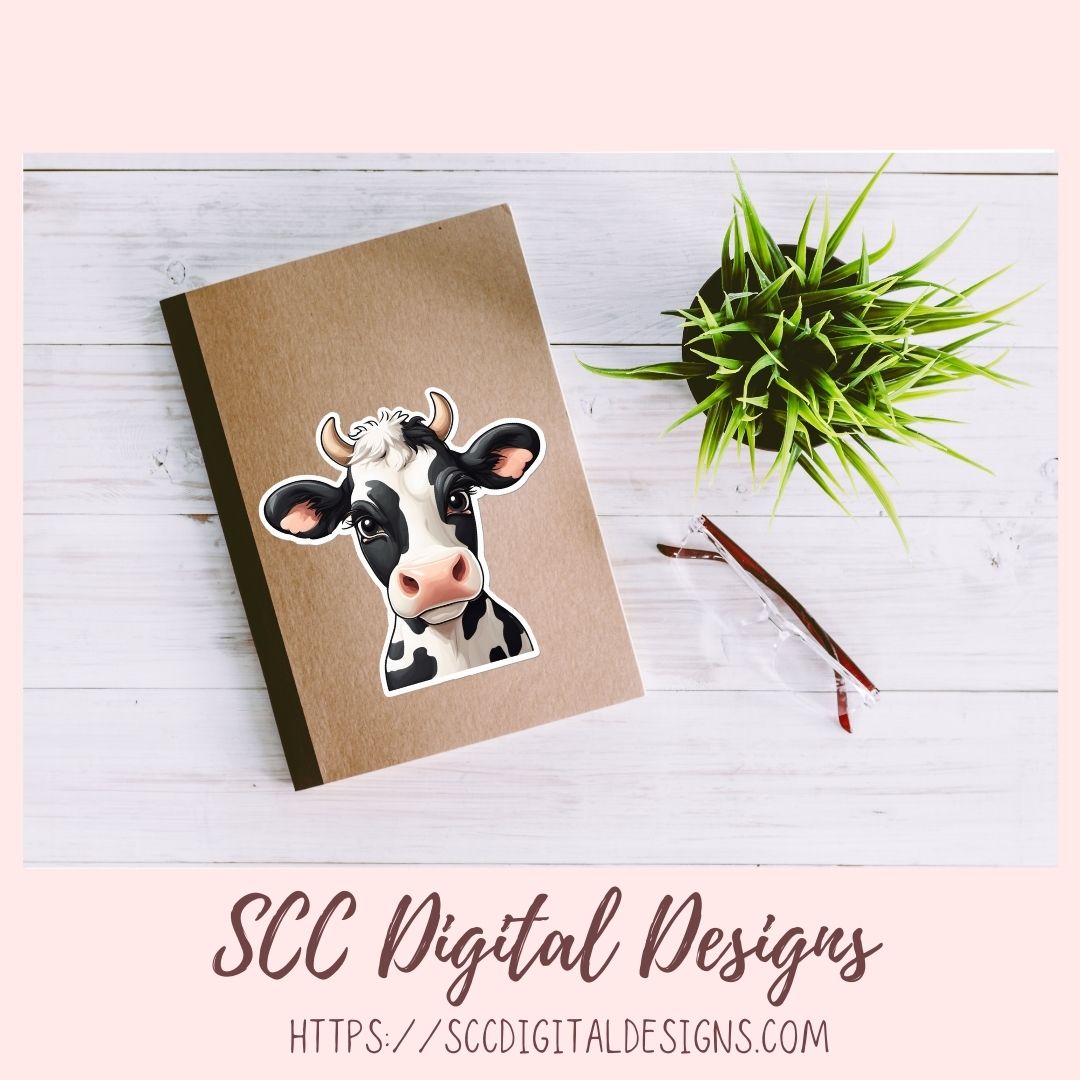 Silly Cow PNG Sticker Set 10 designs in 300 dpi png format