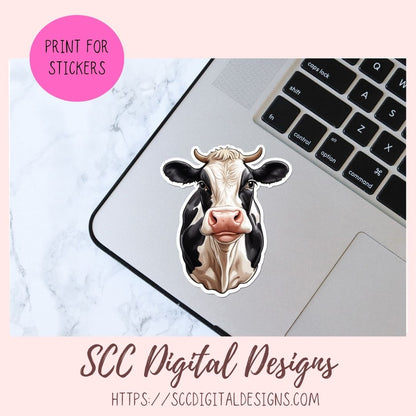 Silly Cow PNG Sticker Set 10 designs in 300 dpi png format