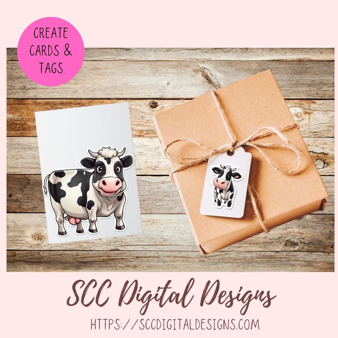 Silly Cow PNG Sticker Set 10 designs in 300 dpi png format