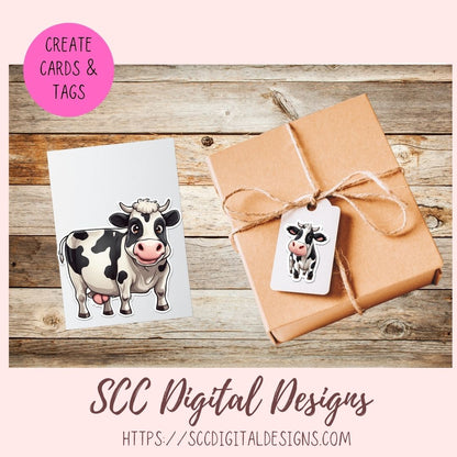 Silly Cow PNG Sticker Set 10 designs in 300 dpi png format