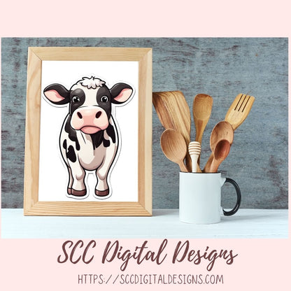 Silly Cow PNG Sticker Set 10 designs in 300 dpi png format