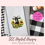 Cute Goat Digital Planner Stickers, Hand Drawn Colorful Printable Pre-Cropped PNG Images Goodnotes Compatible, Sunflowers Scrapbook Elements