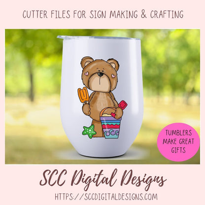 Whimsical Bear Clipart, Sand Castle, Starfish Popsicle Ball, Suntan Lotion, Beach Clip Art for Sublimation for Kids T-Shirts, Paper Crafting
