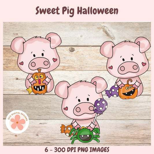 Cute Halloween Pigs Clipart, Spooky Pumpkins, Halloween Candies, Spiders PNG for Paper Crafting, Scrapbooking, T-Shirts and Crafts for Kids