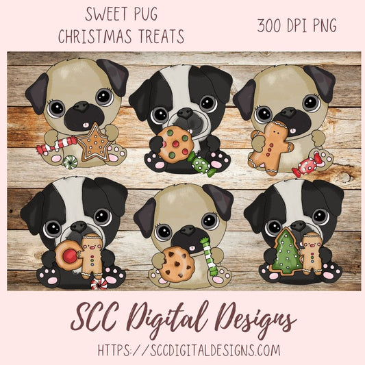 Pug Clipart Christmas Cookies PNG for Sublimation for Stickers, Christmas Cards & Gift Tags for Animal Lover Gift, Dog Home Decor for Mom