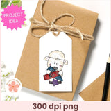 Gift box with a sheep holding a red box on a white background