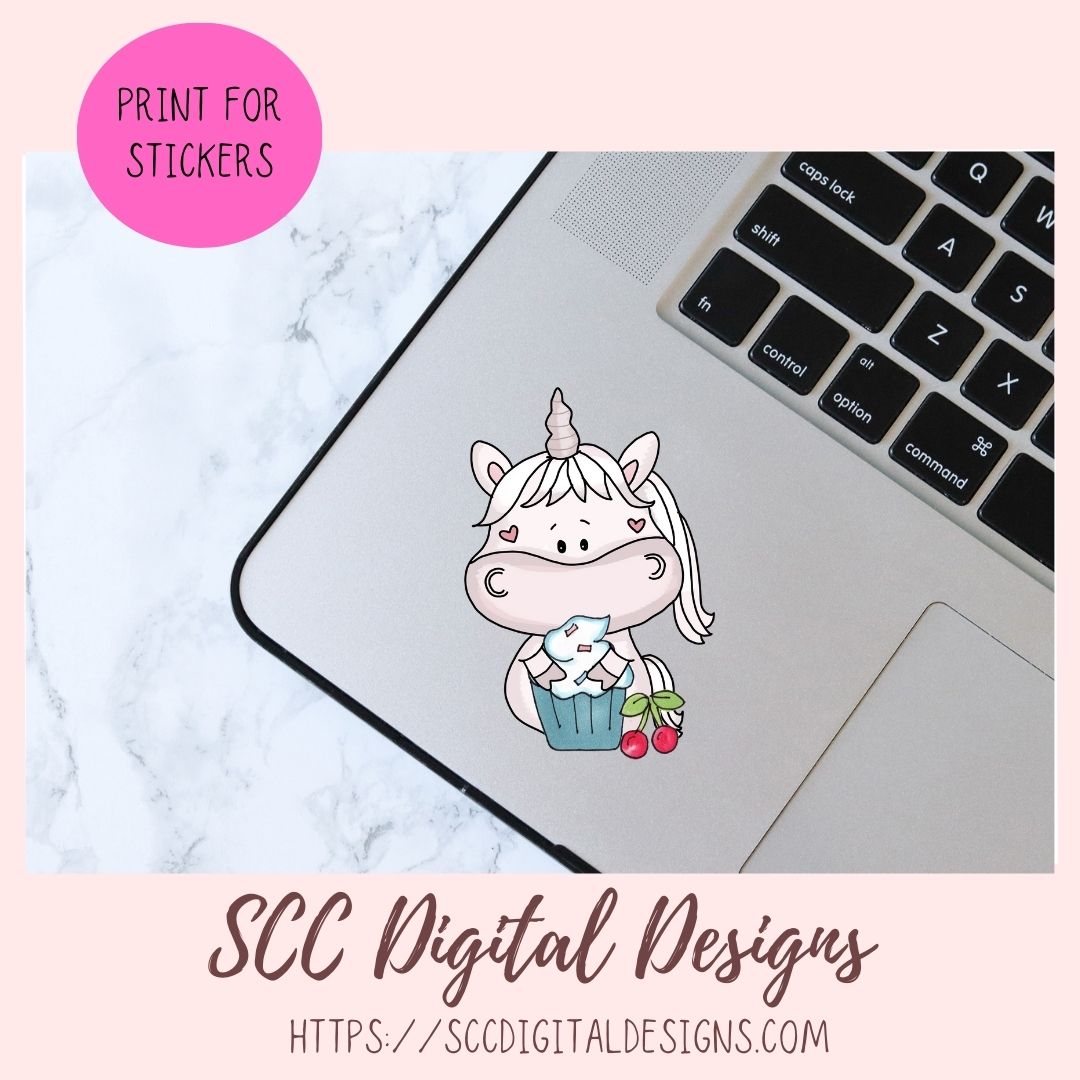 Unicorn Loves Cupcakes Clipart 6 designs in 300 dpi png format