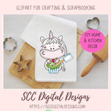 Unicorn Loves Cupcakes Clipart 6 designs in 300 dpi png format