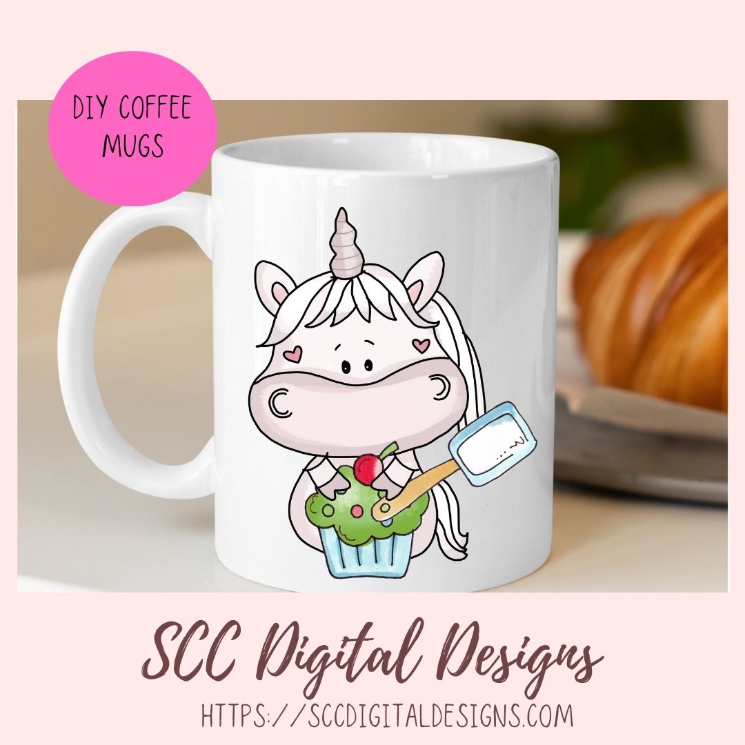 Unicorn Loves Cupcakes Clipart 6 designs in 300 dpi png format
