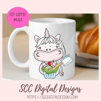 Unicorn Loves Cupcakes Clipart 6 designs in 300 dpi png format