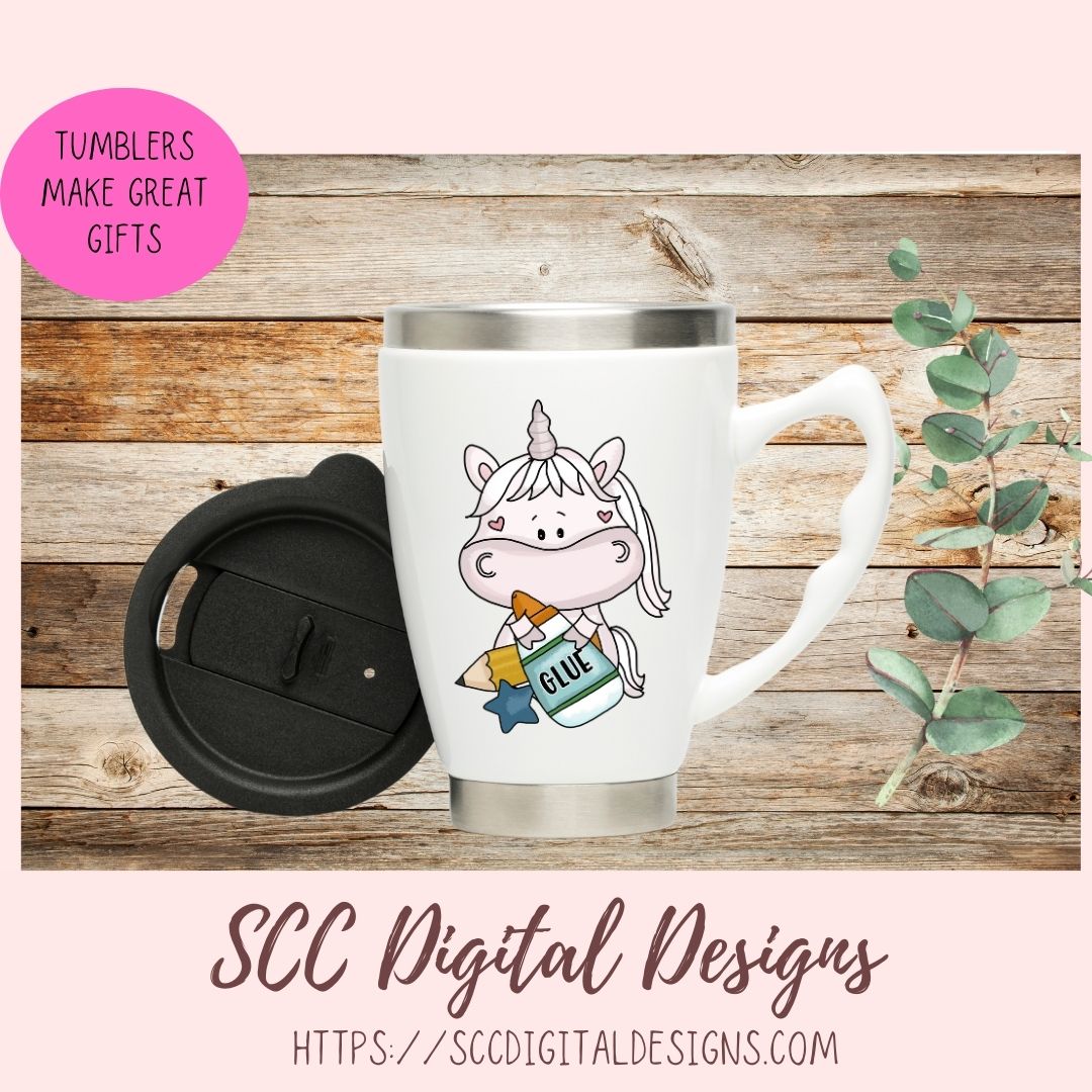 Whimsical Unicorns School Days Clipart for Stickers for Girls, School Pencils, Crayons, Glue & Apple PNG for Printable Art for Teachers