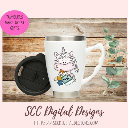 Whimsical Unicorns School Days Clipart for Stickers for Girls, School Pencils, Crayons, Glue & Apple PNG for Printable Art for Teachers