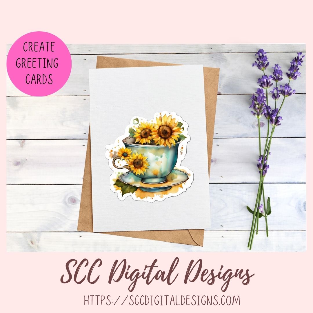 Tea Cups and Sunflower Stickers for Digital Planners, Printable Planner Accessories for Scrapbooking & DIY Gift for Kids Sticker Book