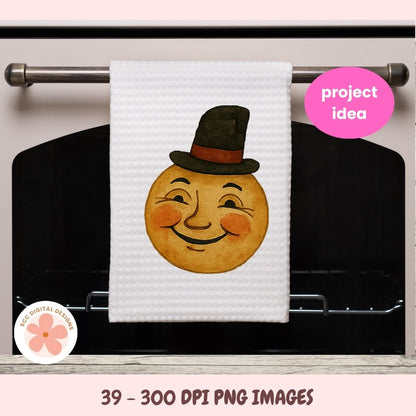 White towel with a smiley face design hanging on an oven handle, labeled 'project idea'.