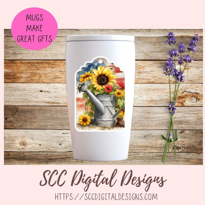 Spring PNG Bundle, Galvanized Water Can and Sunflowers Printable & Digital Sticker Clipart Images for Planner Accessories, Scrapbooking Elements