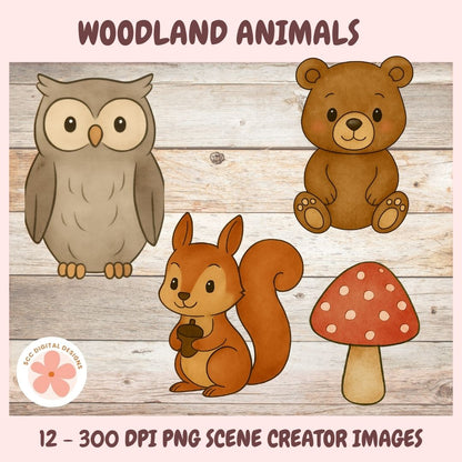 Cute Woodland Animals Clipart 12 - designs in 300 dpi png format