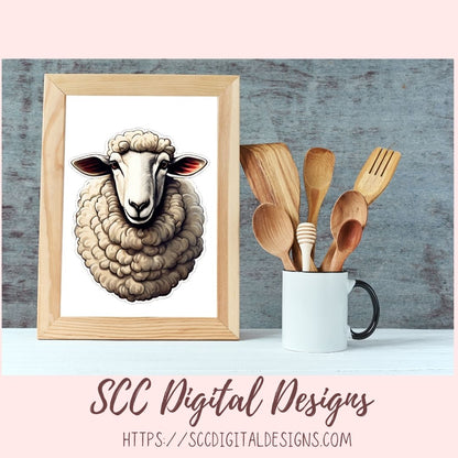 Wooly Sheep Sticker Set for Digital and Printable Planners, Journals, Notebooks, & Digital Scrapbooking, Instant Download Goodnotes Compatible Pre-Cropped PNG Images