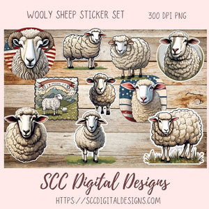 Wooly Sheep Sticker Set for Digital and Printable Planners, Journals, Notebooks, & Digital Scrapbooking, Instant Download Goodnotes Compatible Pre-Cropped PNG Images