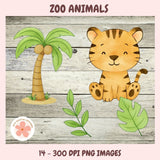 Safari Zoo Animals Clipart Set – Lion, Tiger, Monkey, Parrot, Elephant PNG for Commercial Use
