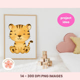 Safari Zoo Animals Clipart Set – Lion, Tiger, Monkey, Parrot, Elephant PNG for Commercial Use