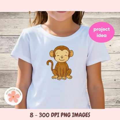Safari Zoo Animals Clipart Set – Lion, Tiger, Monkey, Parrot, Elephant PNG for Commercial Use